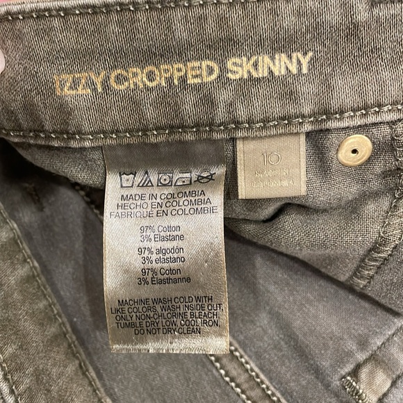 Michael Kors Izzy Cropped Skinny Jeans Size 10 MK logo  stretch Army Green Denim - Picture 4 of 9